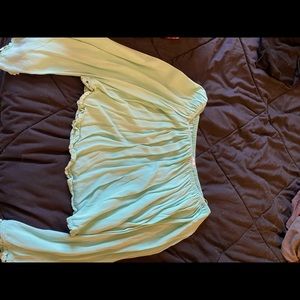 Bright teal off the shoulder top